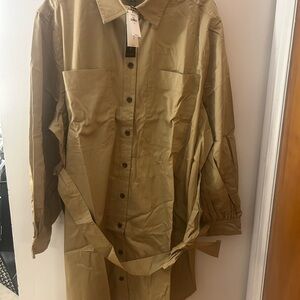 Button-Front Utility Shirt Dress in Tan